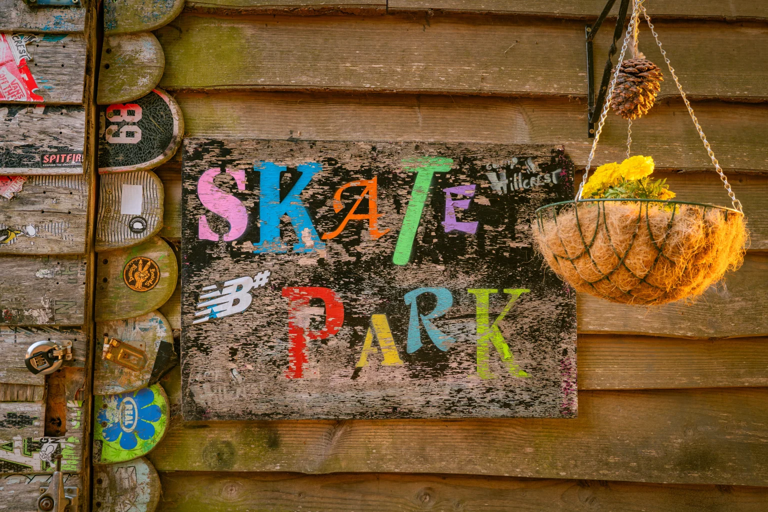 Skate park sign at Camp Hillcrest